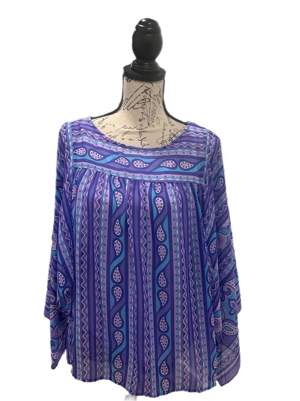 Vintage Bob Mackie Batwing Paisley Tunic Blouse Sz M EUC - Y2K / Retro / Boho